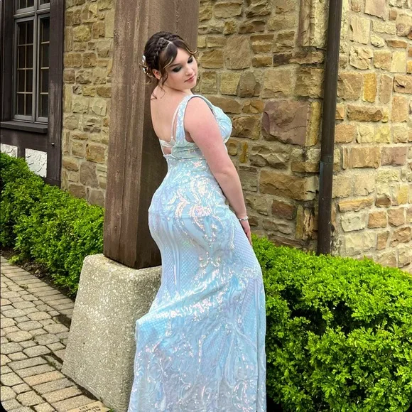 Windsor Baby Blue Glitter Prom Dress size